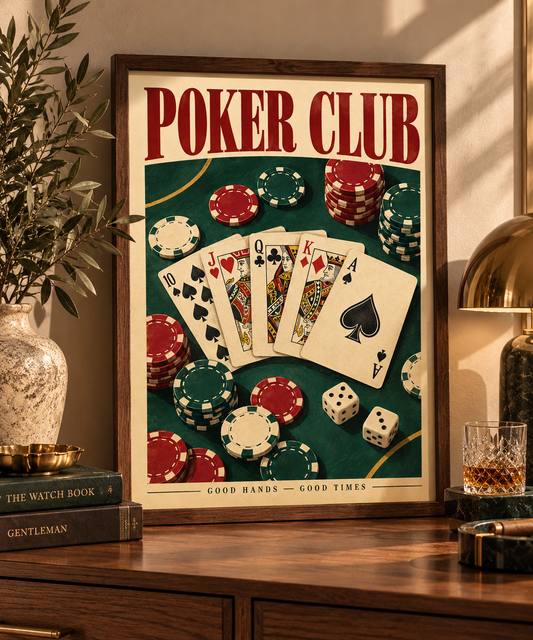 Affiche A4 Poker Club – Cartes à Jouer & Jetons de Casino