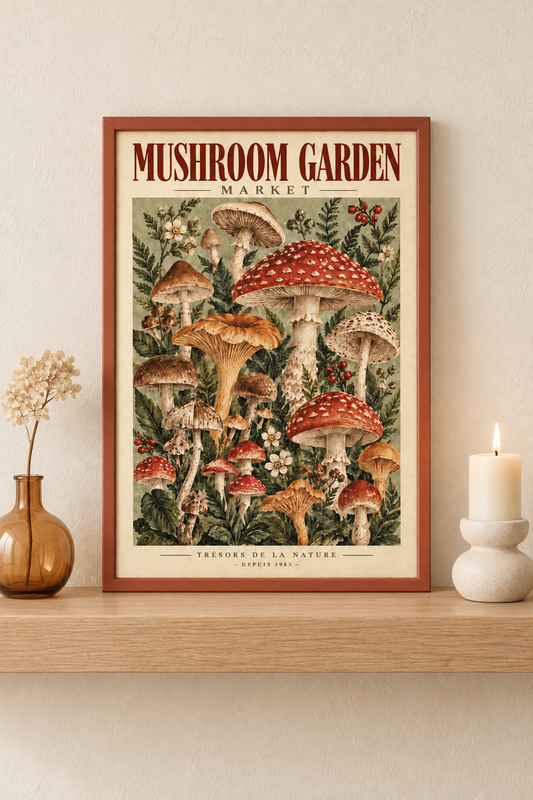 Affiche A4 Mushroom Garden – Vintage & Nature