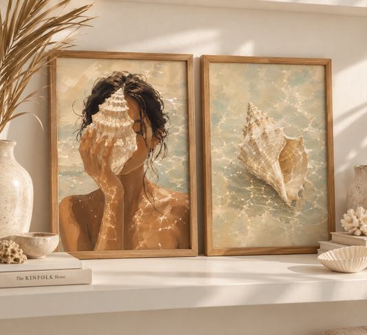 Duo d’affiches décoratives A4 sans cadre – Plage & Coquillage