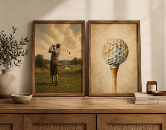 Duo d’affiches décoratives A4 sans cadre – Golf Vintage
