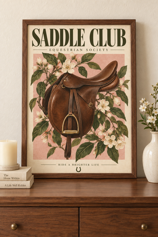 Affiche Saddle Club A4 – Équitation & Fleurs