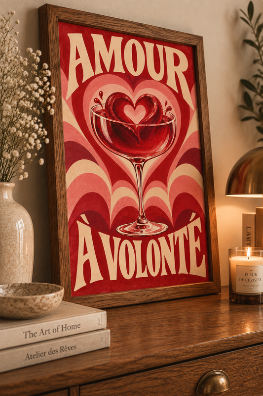 Affiche Amour à Volonté A4 – Cœur Rouge & Rose