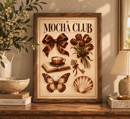 Affiche Mocha Club A4 – Café, Marron & Vintage