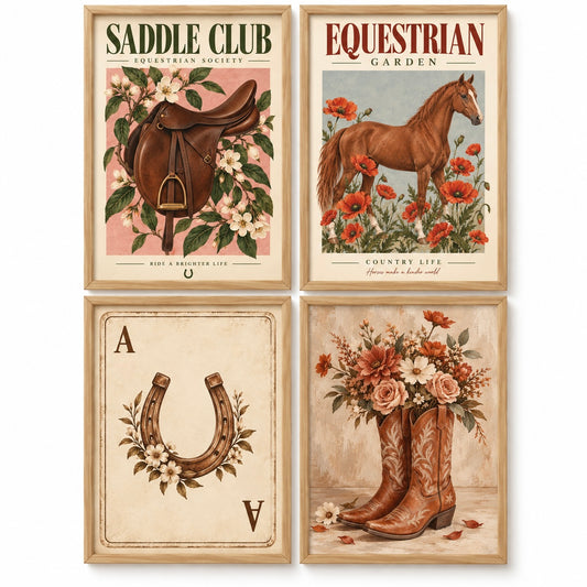 Lot de 4 Affiches A4 Équestres & Western