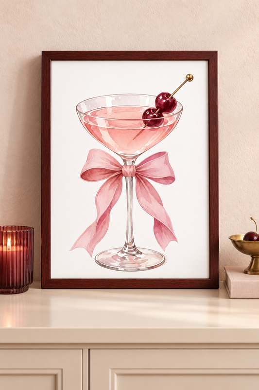 Affiche Cocktail Rose & Cerises A4 – Martini