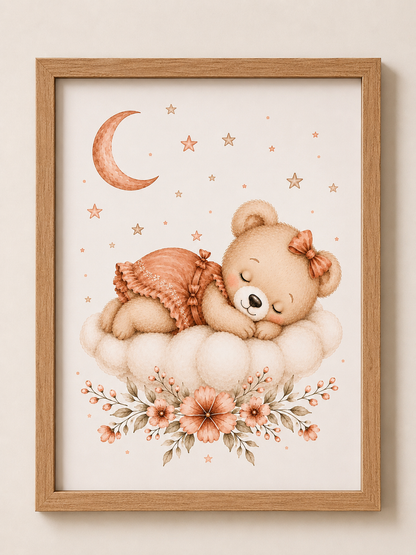 Petite affiche bébé A5 assortie - Ourson ou Éléphant endormi