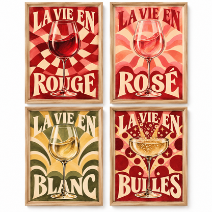 La Vie en Vin — Lot de 4 Affiches A4 Rétro 🍷