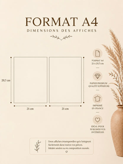 Duo d’affiches décoratives A4 sans cadre – Plage & Coquillage