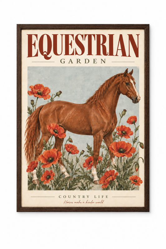 Affiche Jardin Equestre A4 – Cheval & Coquelicots