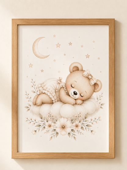 Petite affiche bébé A5 assortie - Ourson ou Éléphant endormi