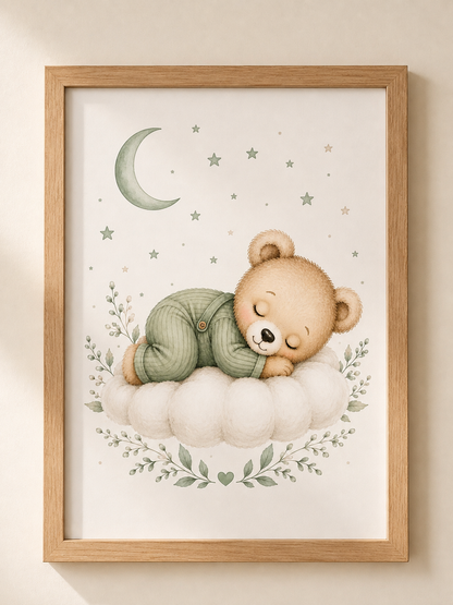 Petite affiche bébé A5 assortie - Ourson ou Éléphant endormi