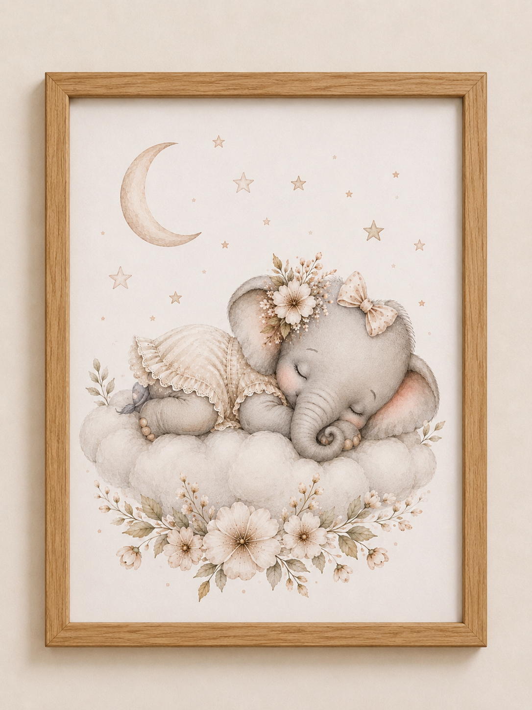 Petite affiche bébé A5 assortie - Ourson ou Éléphant endormi