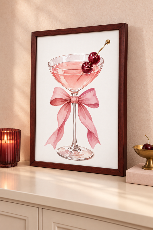 Affiche Cocktail Rose & Cerises A4 – Martini