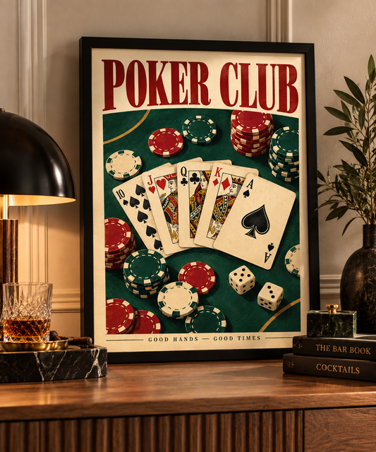 Affiche A4 Poker Club – Cartes à Jouer & Jetons de Casino