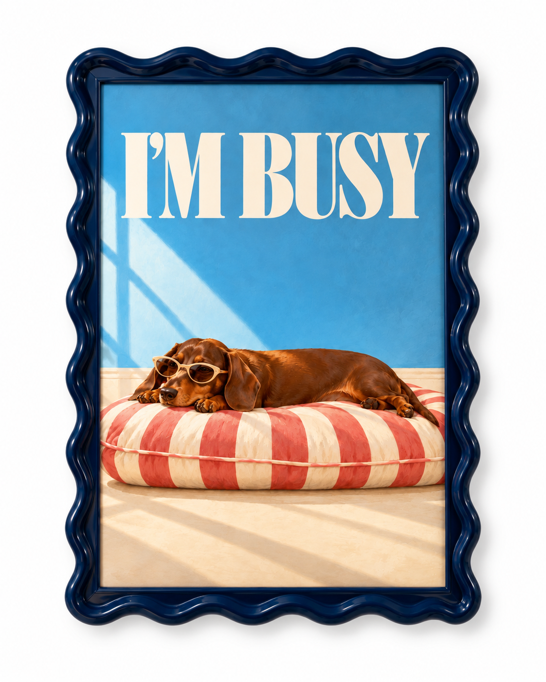 Affiche Teckel « I'm Busy » A4 – Décoration Murale Rétro & Humoristique
