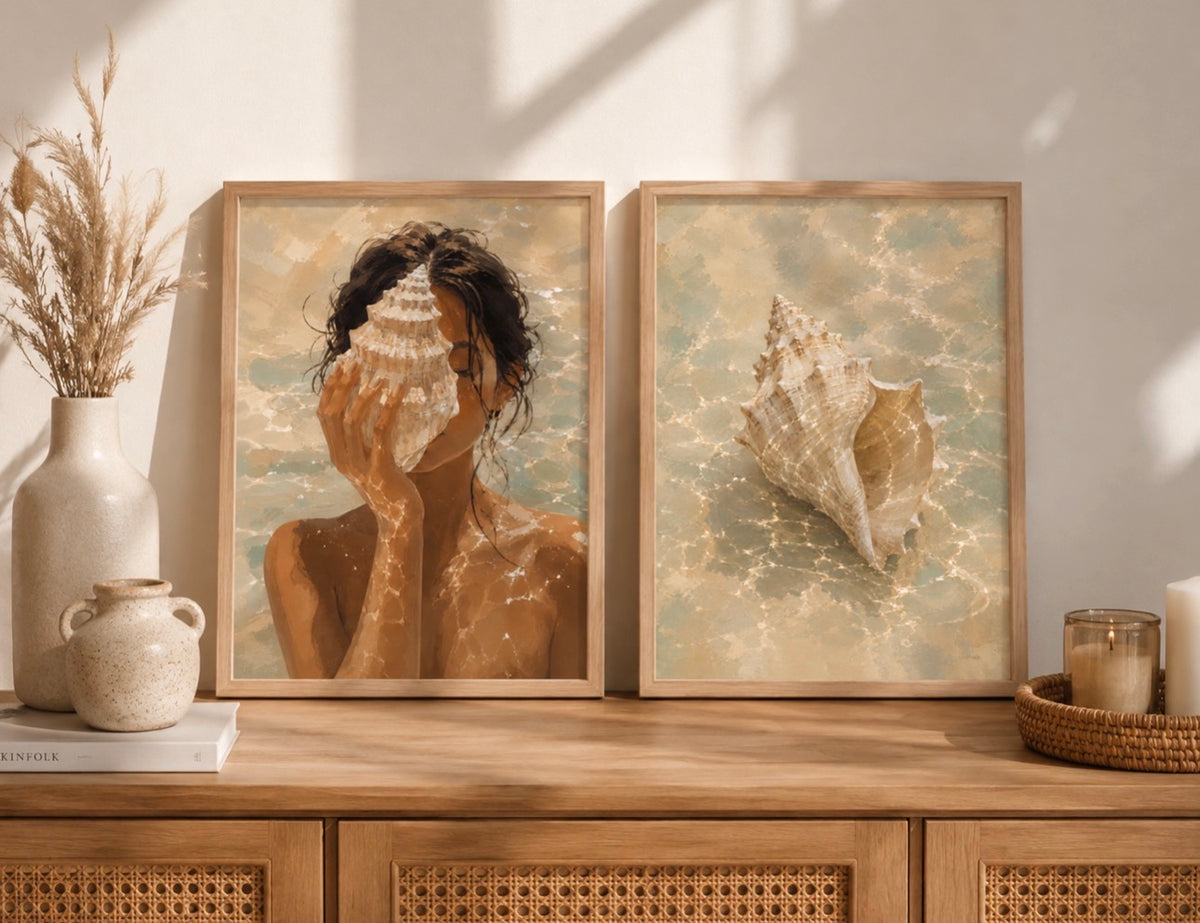 Duo d’affiches décoratives A4 sans cadre – Plage & Coquillage