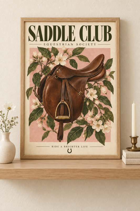 Affiche Saddle Club A4 – Équitation & Fleurs