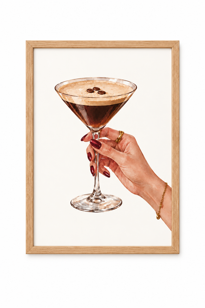 Affiche Espresso Martini A4 – Cocktail & Main Élégante – Décoration Murale Cuisine, Bar & Café