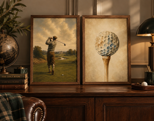 Duo d’affiches décoratives A4 sans cadre – Golf Vintage