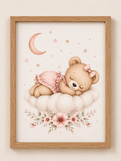 Petite affiche bébé A5 assortie - Ourson ou Éléphant endormi