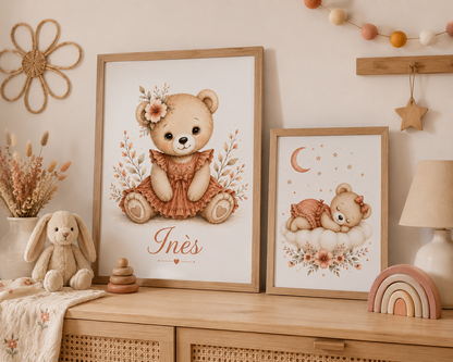 Petite affiche bébé A5 assortie - Ourson ou Éléphant endormi