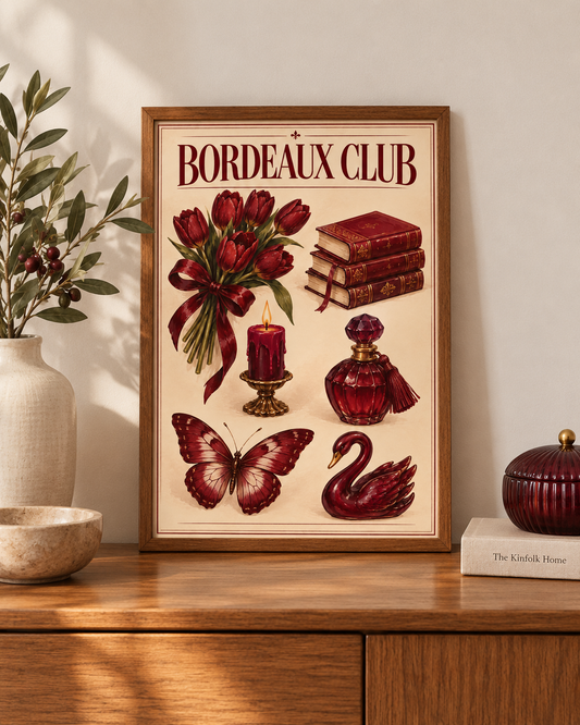 Affiche Bordeaux Club A4 – Bordeaux, Florale & Vintage
