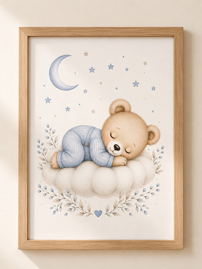 Petite affiche bébé A5 assortie - Ourson ou Éléphant endormi