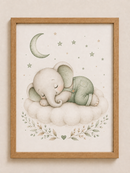Petite affiche bébé A5 assortie - Ourson ou Éléphant endormi