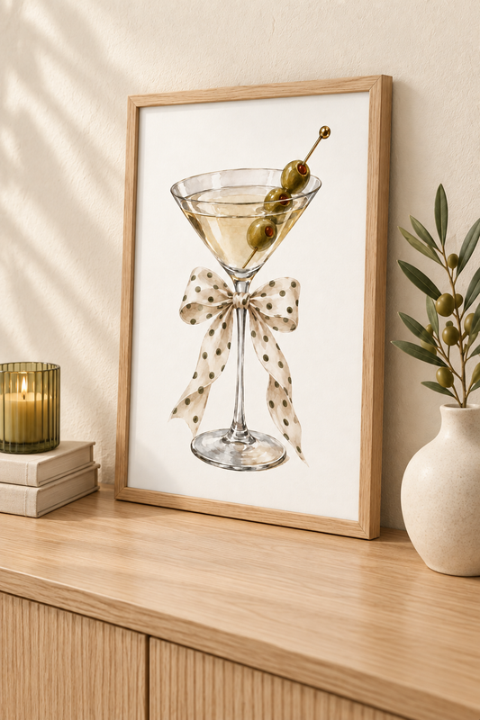 Affiche Martini aux Olives A4 – Cocktail avec Nœud