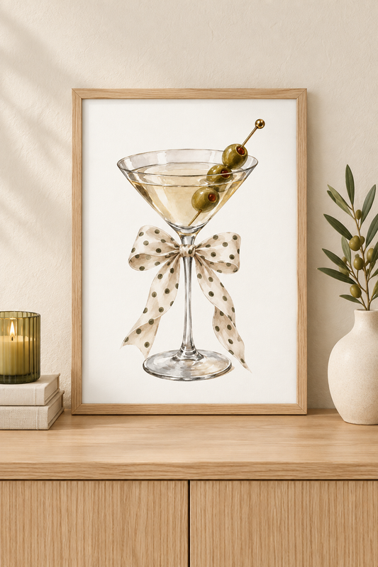 Affiche Martini aux Olives A4 – Cocktail avec Nœud