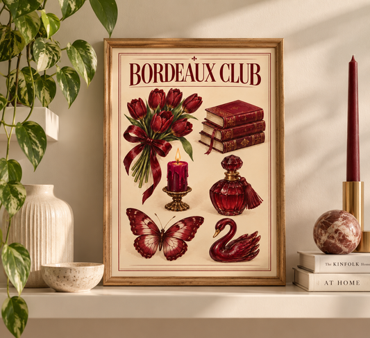 Affiche Bordeaux Club A4 – Bordeaux, Florale & Vintage