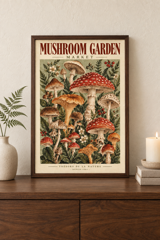 Affiche A4 Mushroom Garden – Vintage & Nature