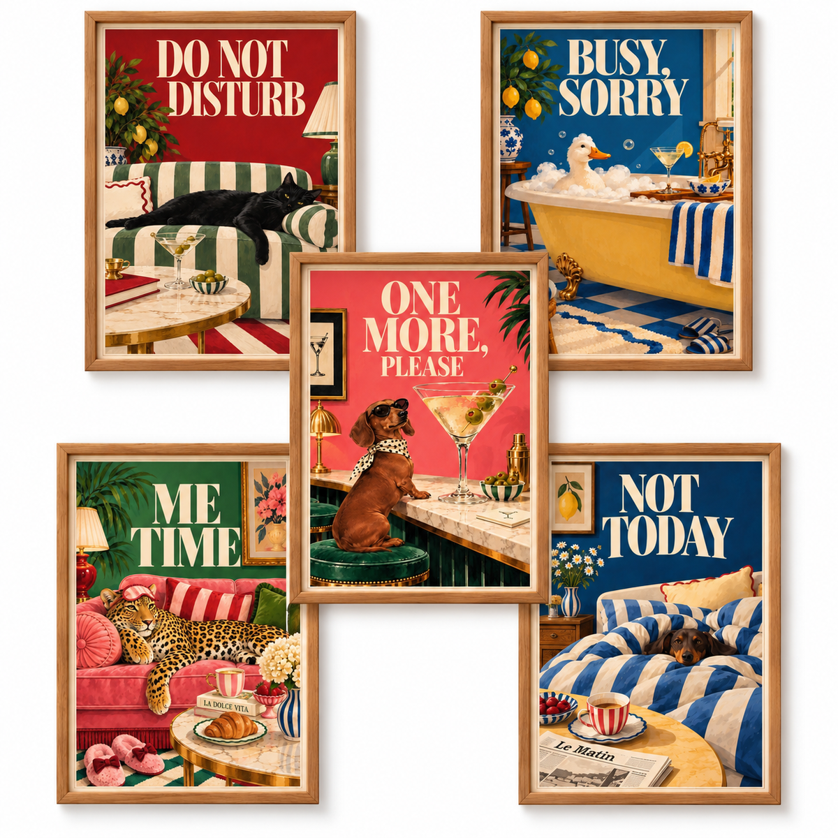 Mood Club — Lot de 5 Affiches A4 Rétro & Humoristiques 🐆🍸