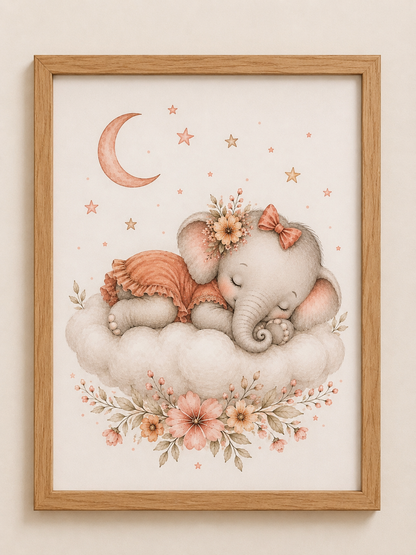 Petite affiche bébé A5 assortie - Ourson ou Éléphant endormi