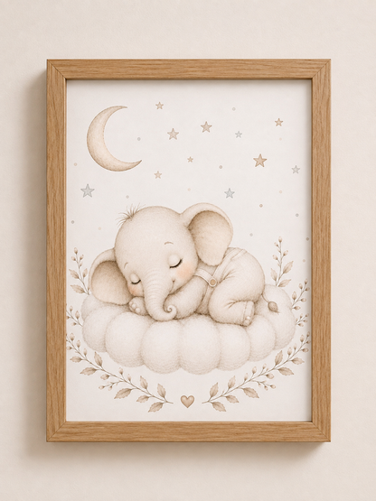 Petite affiche bébé A5 assortie - Ourson ou Éléphant endormi