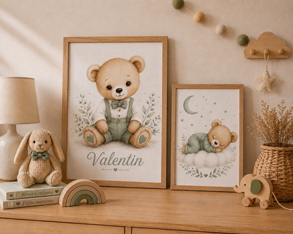 Petite affiche bébé A5 assortie - Ourson ou Éléphant endormi