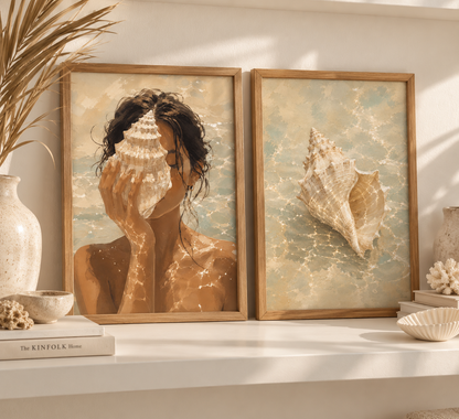 Duo d’affiches décoratives A4 sans cadre – Plage & Coquillage