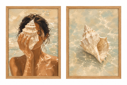 Duo d’affiches décoratives A4 sans cadre – Plage & Coquillage